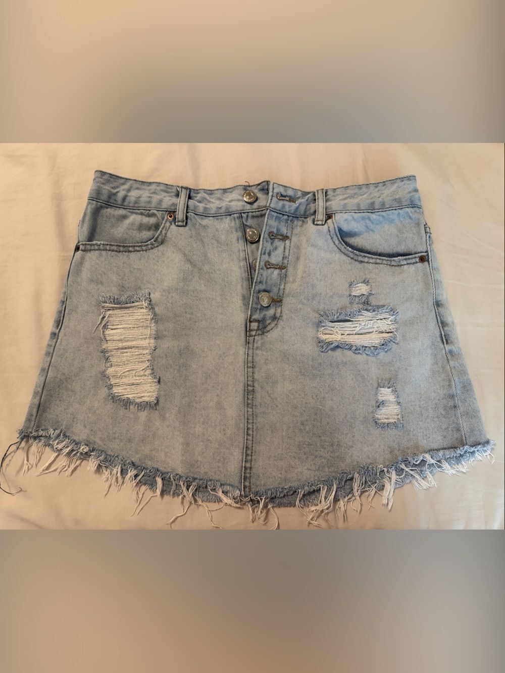 Forever 21 Light Blue Distressed Denim Mini Skirt